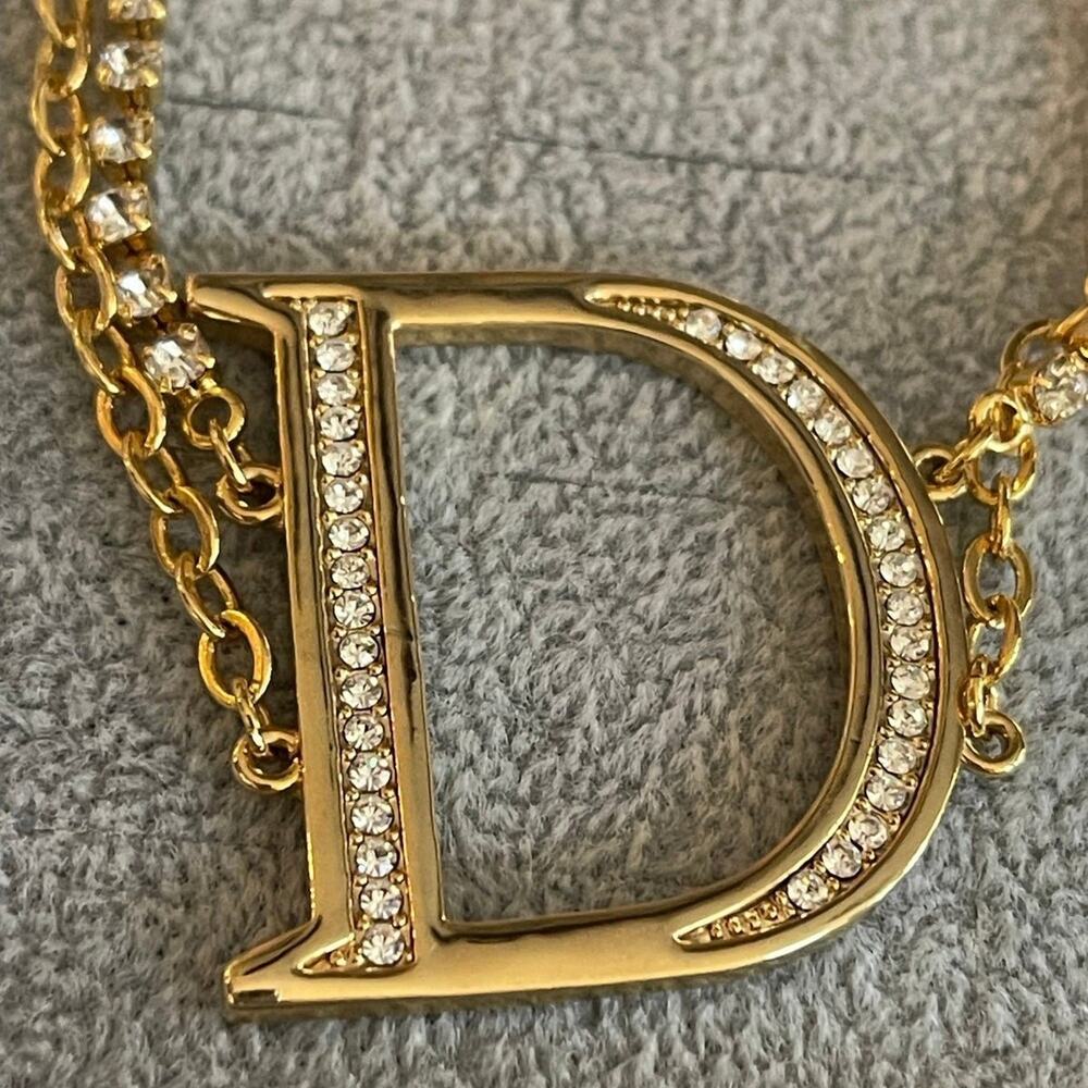“D” choker Necklace gold rhinestones - Picture 2 of 6